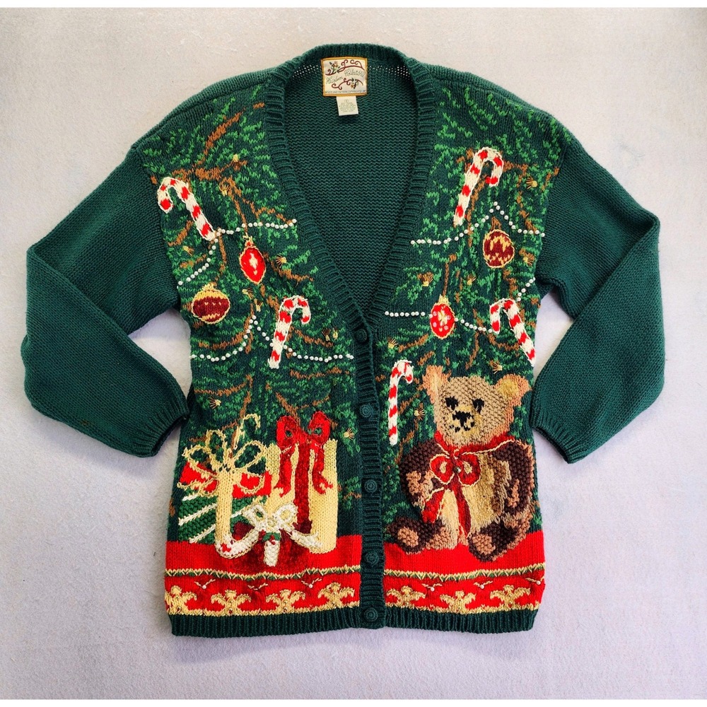 Heirloom Collectibles Vintage 90s Ugly Christmas Sweater Teddy Bear Cardigan S